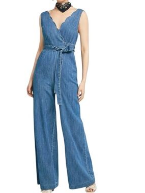 PILCRO & The Letterpress Anthropologie Lydia Wide Leg Denim Jumpsuit Sz 10